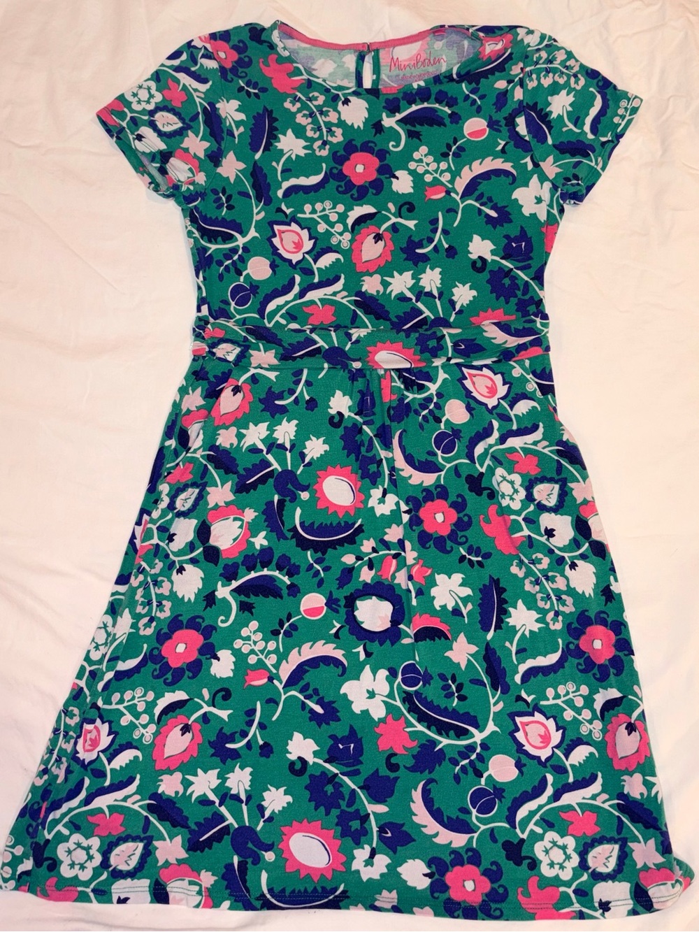 Mini Boden vibrant floral print dress with pockets sz 8-9 EUC
